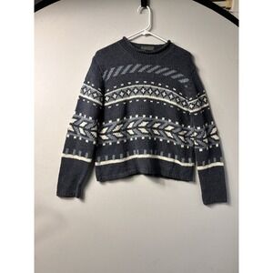 VTG Relativity Petite Blue‎ Fair Isle Knit Wool Blend Sweater Nordic Ski Cabin